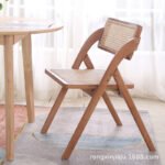 Cadeira de vime nórdica cadeira de rattan doméstica moderna simples cadeira de maquiagem cadeira de rattan dobrável de madeira maciça cadeira de rattan dobrável sem braços nórdica - 图片 3