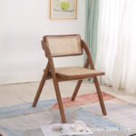 Cadeira de vime nórdica cadeira de rattan doméstica moderna simples cadeira de maquiagem cadeira de rattan dobrável de madeira maciça cadeira de rattan dobrável sem braços nórdica - 图片 2